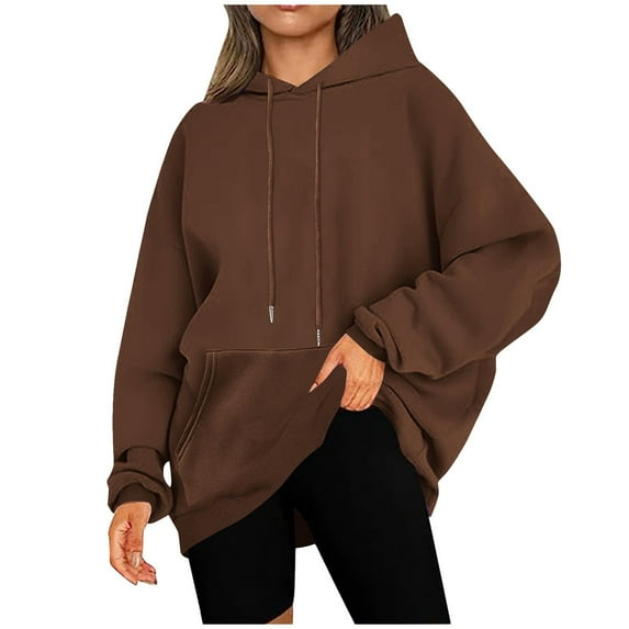 QQAMB Womens Hoodies Oversized Plus Size Solid Color Drawstring Fall Winter Pullover Sweatshirts with Pockets