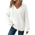 thumbnail image 1 of QQAMB Womens Hoodies Sweatshirts Ribbed Knit Long Sleeve Drawstring V-Neck Casual Pullover Sweatshirt Hooded Tops, 1 of 8