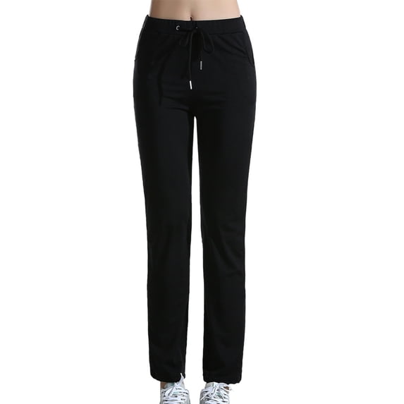 QQAMB Womens Joggers with Pockets, Drawstring Sweatpants Women for Lounging Jogging Workout and Gym Black M
