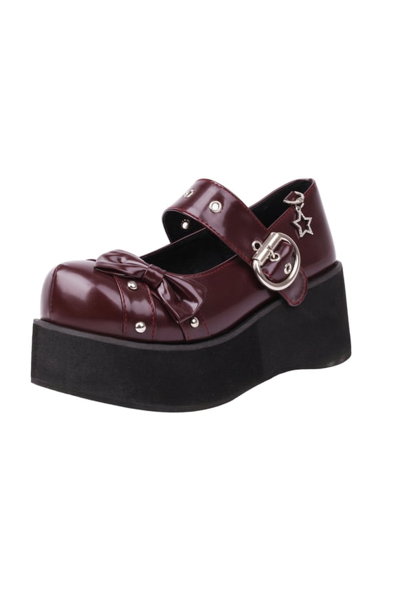 DeHolifer Womens Lolita Goth Shoes Mary Jane Wedge Heels Pumps Ankle Strap Round Toe Punk Cosplay Shoes-Black