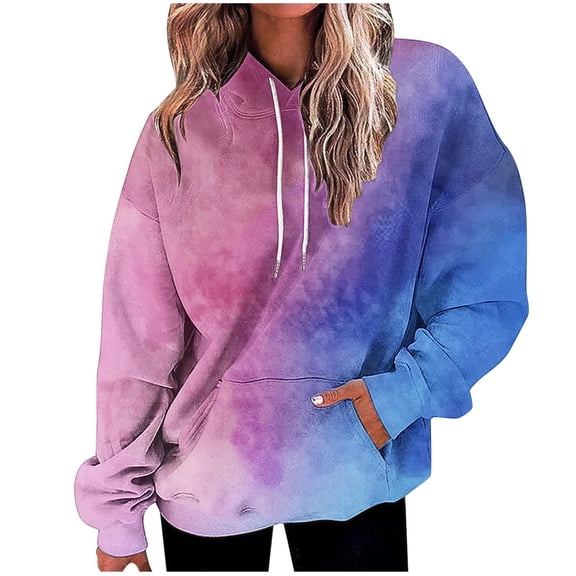 QQAMB Womens Oversized Hoodies Tie Dye Hooded Sweatshirts Casual Comfy Sweater Pullover Fall Winter Outfits with Pockets Pink 2XL
