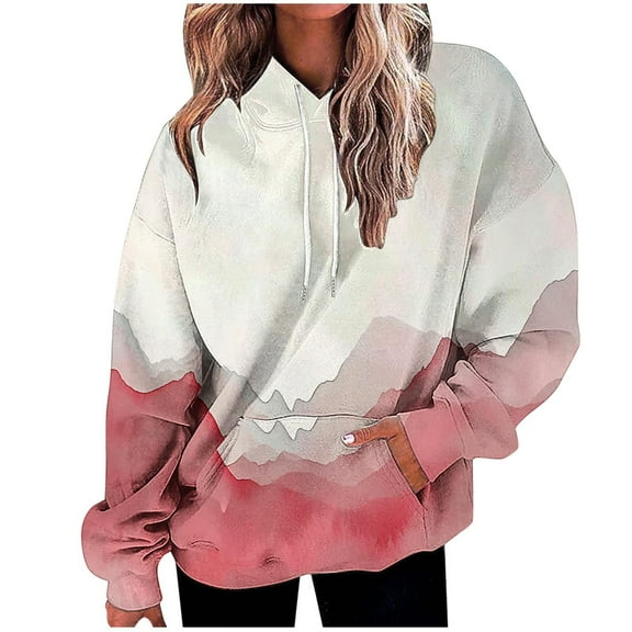 QQAMB Womens Oversized Hoodies Tie Dye Hooded Sweatshirts Casual Comfy Sweater Pullover Fall Winter Outfits with Pockets Watermelon Red M