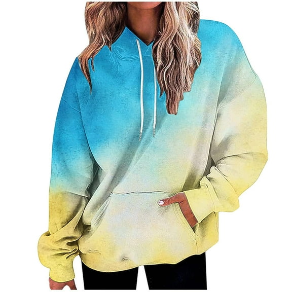 QQAMB Womens Oversized Hoodies Tie Dye Hooded Sweatshirts Casual Comfy Sweater Pullover Fall Winter Outfits with Pockets Yellow 2XL