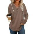 thumbnail image 1 of QQAMB Womens Oversized Sweatshirts Button V-Neck Casual Drawstring Long Sleeve Hooded Tops Solid Color Pullover Shirts Khaki XL, 1 of 6