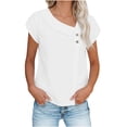thumbnail image 1 of QQAMB Womens Plus Size Tops Irregular Neck Short Sleeve Button Down Shirts Dressy Casual Blouse Loose T-Shirt White L, 1 of 7