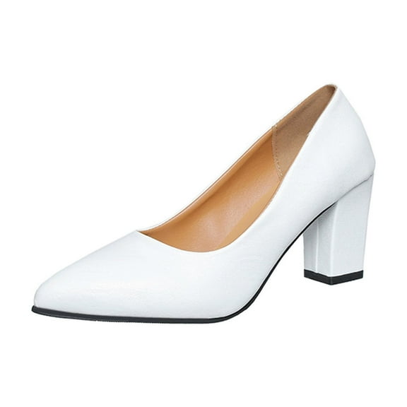 QQAMB Womens Pointed Toe Pumps Chunky Heel Dress Shoes Block High Heels Comfortable Slip-On Dress Office Party Wedding Shoe
