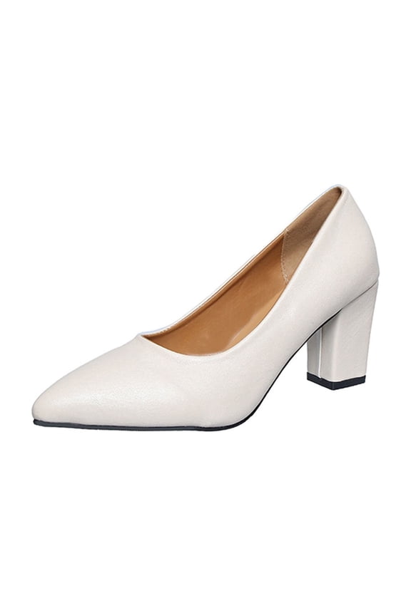 Womens Pointed Toe Pumps Chunky Heel Dress Shoes Block High Heels Comfortable Slip-On Dress Office Party Wedding Shoe