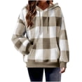 thumbnail image 1 of QQAMB Womens Sherpa Pullover Oversized Fuzzy Hoodie Double Fleece Sweatshirts Fluffy Plaid Outerwear Warm Coats Khaki S, 1 of 7