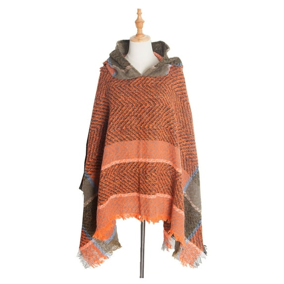 QQAMB Womens Shwals Cable Knit Poncho Sweater Cape Boho Hooded Pullover Capelet Soft Casual Shawl Wraps Knitted Shawl with Fringed