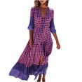 thumbnail image 1 of DeHolifer Womens Summer Beach Dress Boho Dresses Fashion Floral Print Dress Casual V-Neck Short Sleeve Slit Hem Maxi Dress Purple S, 1 of 8