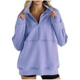 thumbnail image 1 of QQAMB Womens Sweatshirts Plus Size Solid Color Lightweight Sports Drawstring Hoodies Sweatshirts with Pocket Purple L, 1 of 7