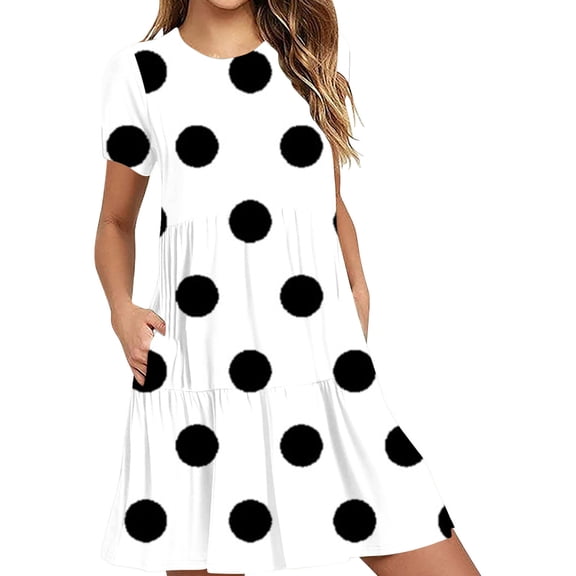 DeHolifer Womens T-Shirt Dress with Pockets Summer Scoop Neck Ruffle Dress Casual Soft Print Graphic Short Sleeve Sundress White 2XL