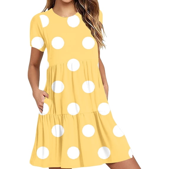 DeHolifer Womens T-Shirt Dress with Pockets Summer Scoop Neck Ruffle Dress Casual Soft Print Graphic Short Sleeve Sundress Yellow M