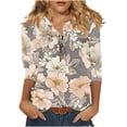 thumbnail image 1 of QQAMB Womens Tops 3/4 Sleeve Casual Knit Notched V-Neck Floral Printed Shirts Button Summer Loose Blouses Gray M, 1 of 5