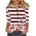 thumbnail image 1 of QQAMB Womens Tops 3/4 Sleeve Casual Knit Notched V-Neck Floral Printed Shirts Button Summer Loose Blouses Red 2XL, 1 of 5
