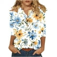 thumbnail image 1 of QQAMB Womens Tops 3/4 Sleeve Casual Knit Notched V-Neck Floral Printed Shirts Button Summer Loose Blouses White XL, 1 of 5