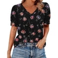 thumbnail image 1 of QQAMB Womens Tops Buttons Shirts V-Neck Floral Printed Spring Summer Outfits Plus Size Blouses Dressy Casual Tee Black S, 1 of 6