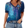 thumbnail image 1 of QQAMB Womens Tops Buttons Shirts V-Neck Floral Printed Spring Summer Outfits Plus Size Blouses Dressy Casual Tee Navy S, 1 of 5