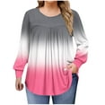 thumbnail image 1 of QQAMB Womens Tops Plus Size Crewneck Gradient Color Long Sleeve Shirts Tunics Fall Casual Pullover Loose Basic T-Shirt, 1 of 6