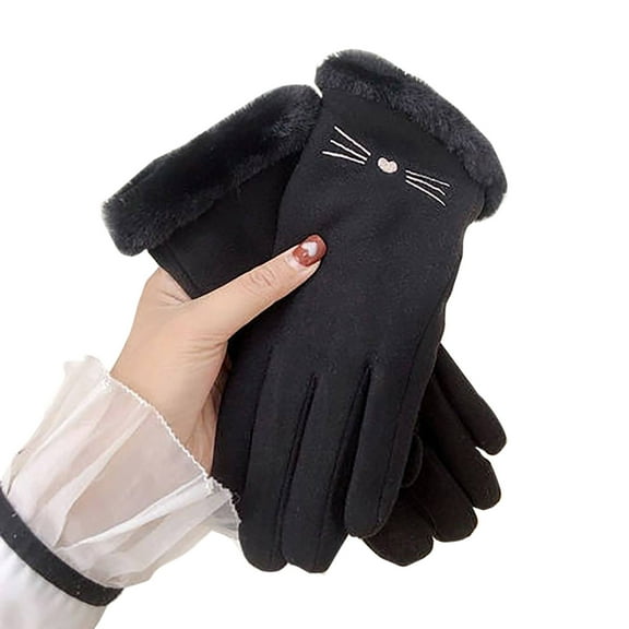 QQAMB Womens Winter Fuzzy Furry Plush Gloves Cute Animal Touchscreen Texting Finger Gloves Warm Sherpa Fleece Lined Gloves