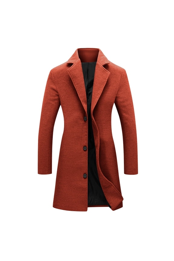 Womens Wool Blend Coat Notched Lapel Collar Trench Coats Loose Casual Long Jacket Peacoat Fall Winter Outerwear Orange 4XL