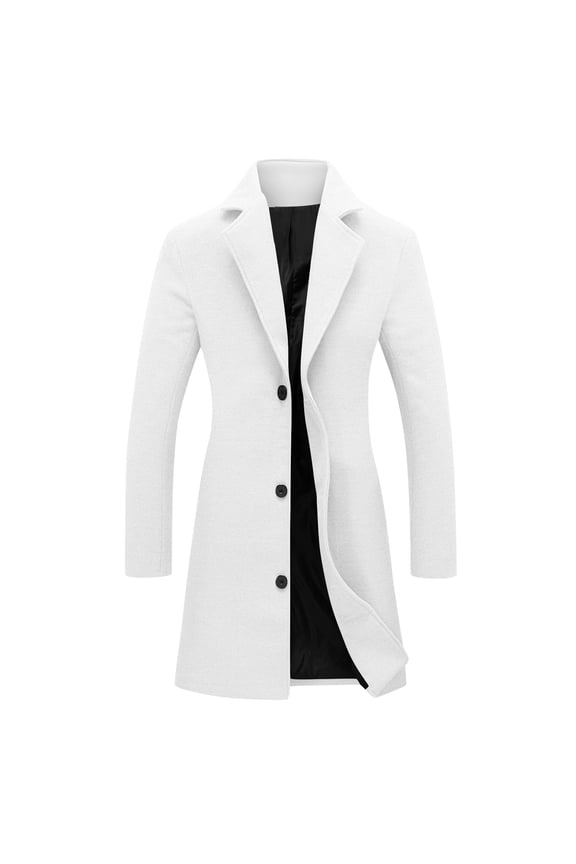 Womens Wool Blend Coat Notched Lapel Collar Trench Coats Loose Casual Long Jacket Peacoat Fall Winter Outerwear White 3XL