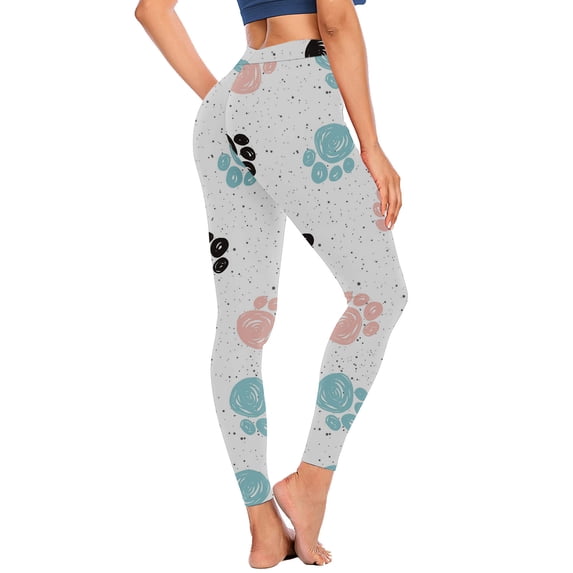 QQAMB Yoga Pants for Women High Waisted Exercise Casual Printed Running Sports Workout Yoga Leggings with Pockets Light Blue L