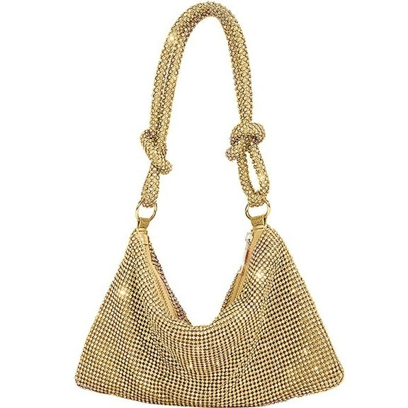 QQL Rhinestone Handbag for Women Chic Evening Handbag Shiny Purse for Travel Vacation , Gold