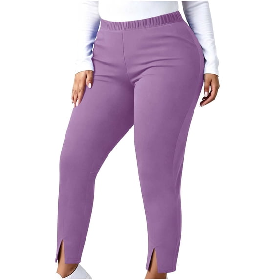 QQNHM Plus Size Yoga Pants For Women Elastic Waist Leggings Stretch Slim Athletic Work Trousers