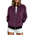 thumbnail image 1 of QQNHM Womens Corduroy Bomber Jacket Full Zipper Long Sleeve Lightweight Coat Fall Casual Baseball Outerwear, 1 of 6