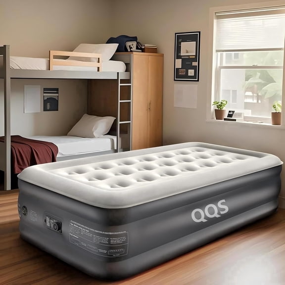 QQS 18 Raised Upgraded Four Chamber Air Mattress with Built in Pump, Twin