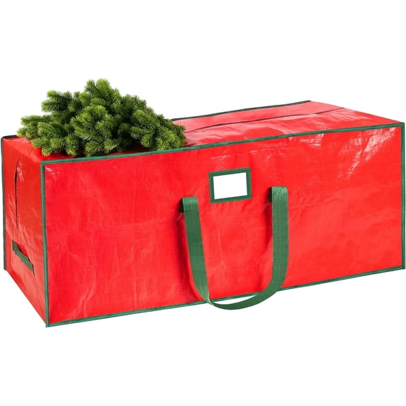 QQS 9 Ft Christmas Tree Storage Bag, Large Heavy Duty Artificial Tree Bag with Reinforced Handles and Dual Zippers, Waterproof Durable Storage Container for Xmas Trees (Red)