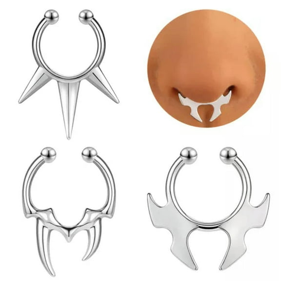 QQTDFG 1/3Pcs Surgical Steel Septum Rings Clip on Nose Ring Non Piercing Septum Jewelry-Style1-1pc