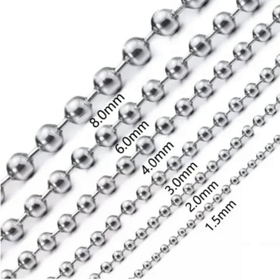 QQTDFG 1.5-12mm Fashion New Women Men's Stainless Steel Silver Bead Ball Chain Necklace-Silver-10mm-24inch or 61cm