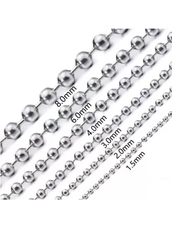 1.5-12mm Fashion New Women Men's Stainless Steel Silver Bead Ball Chain Necklace-Silver-5mm-18inch or 45cm