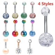 QQTDFG 1 PC 14G Stainless Steel Belly Button Rings Barbell CZ Navel Piercing Jewelry-Gold-Style 1