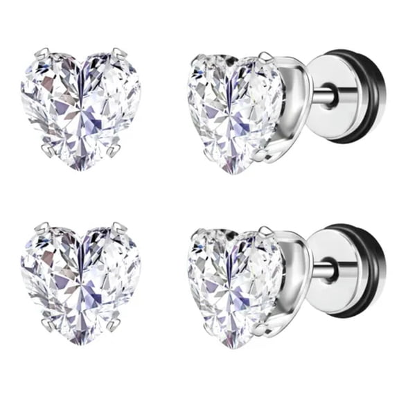 QQTDFG 1 Pair 16G Stainless Steel Stud Earring Heart CZ Ear Helix Conch Tragus Piercing-Silver-8mm