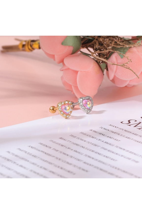 1 Pair 16g Copper Stud Earring Heart Moon Bowknot CZ Helix Conch Tragus Piercing-Gold-Heart