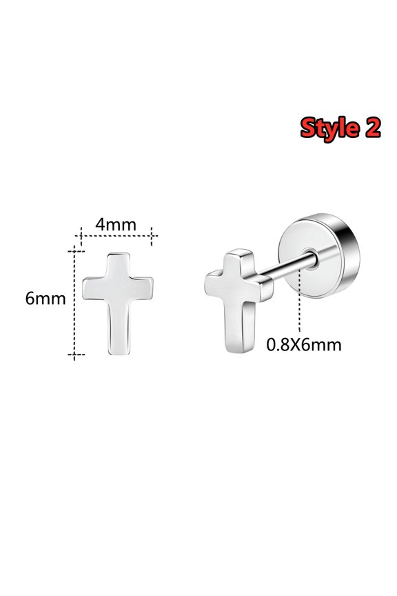 1 Pair 20G Stainless Steel Ear Studs Cubic Zircon Stud Earrings Piercing Jewelry-Style 2