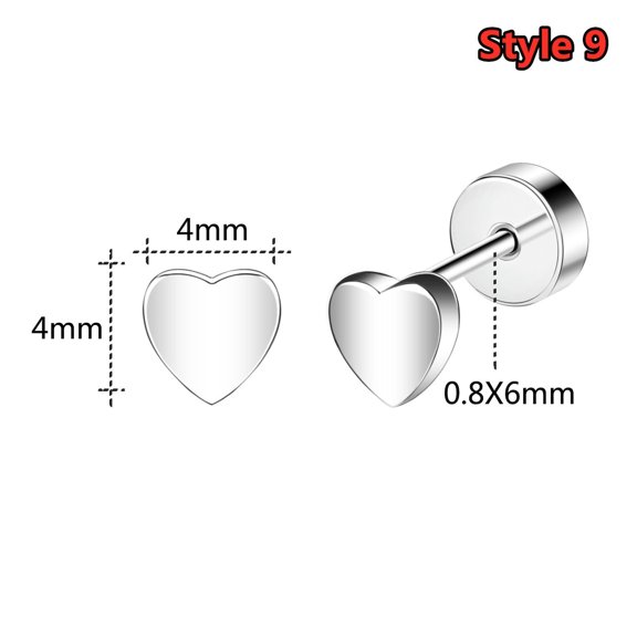 QQTDFG 1 Pair 20G Stainless Steel Ear Studs Cubic Zircon Stud Earrings Piercing Jewelry-Style 9