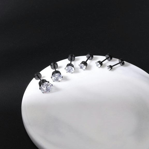QQTDFG 1 Pair 20g Stainless Steel Stud Earrings CZ Cartilage Earring Ear Piercing 3-8MM-Black-4mm