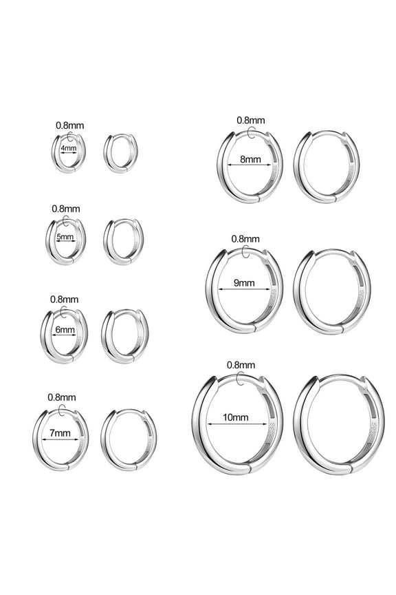1 Pair 925 Sterling Silver Hoop Earrings 20G Helix Conch Tragus Piercing Jewelry-5 mm