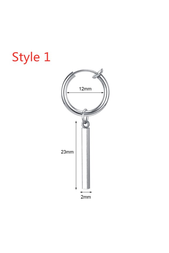 1 Pair Fake Earrings Pendant Stainless Steel Gothic Punk Rock Clip on Earrings-Black-Style 1