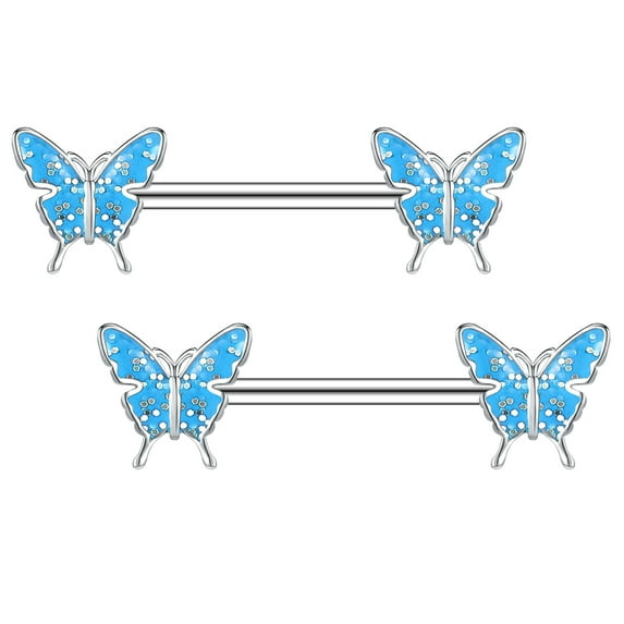 QQTDFG 1 Pair Nipple Barbell 14G Nipple Piercing Stainless Steel Butterfly Nipple Rings-Pink