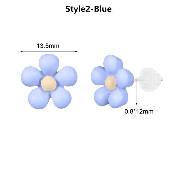 QQTDFG 1 Pair Resin Flower Stud Earrings Plastic Cartilage Helix Conch Piercing Jewelry-Style2-Blue