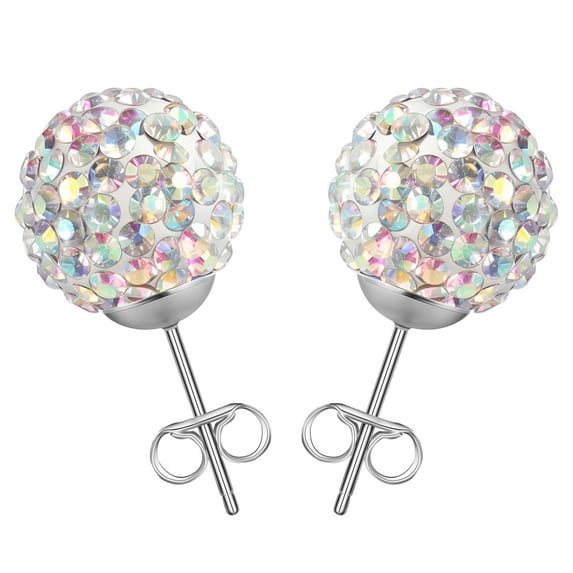 QQTDFG 1 Pair Stainless Steel Sparkle Crystal Ball Stud Earrings for Women Ear Piercing-AB White Crystal-8mm