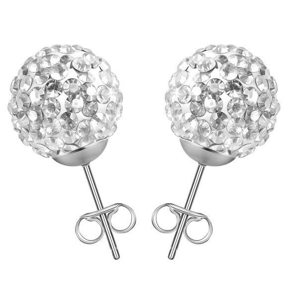 QQTDFG 1 Pair Stainless Steel Sparkle Crystal Ball Stud Earrings for Women Ear Piercing-White Crystal-12mm