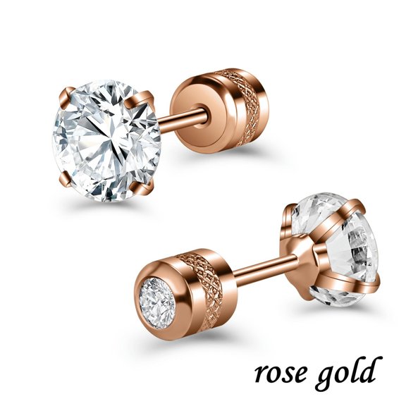 QQTDFG 1 Pair Stainless Steel Stud Earrings CZ Ear Studs Helix Conch Piercings Jewelry-Rose gold-4mm&2pcs
