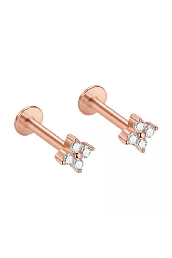 1 Pair Sterling Silver Body Nose Pin Lip Labret Piercing Ring Stud A4265-Rose Gold