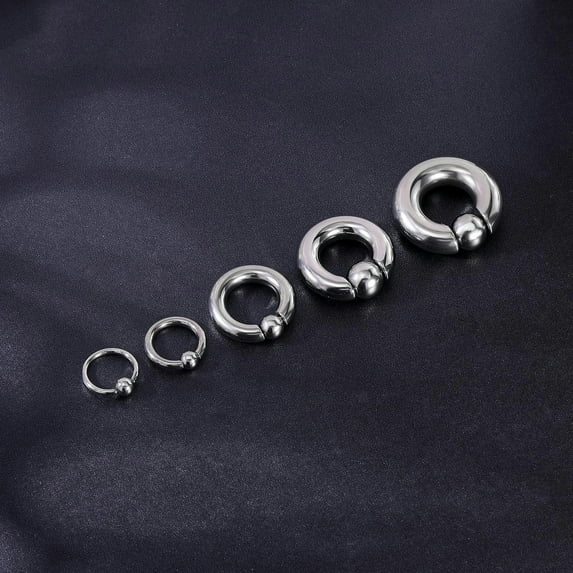 QQTDFG 1 Pair Surgical Steel Captive Bead Nose Rings Large Ear Gauge Septum Piercing-Silver-0G(8mm)